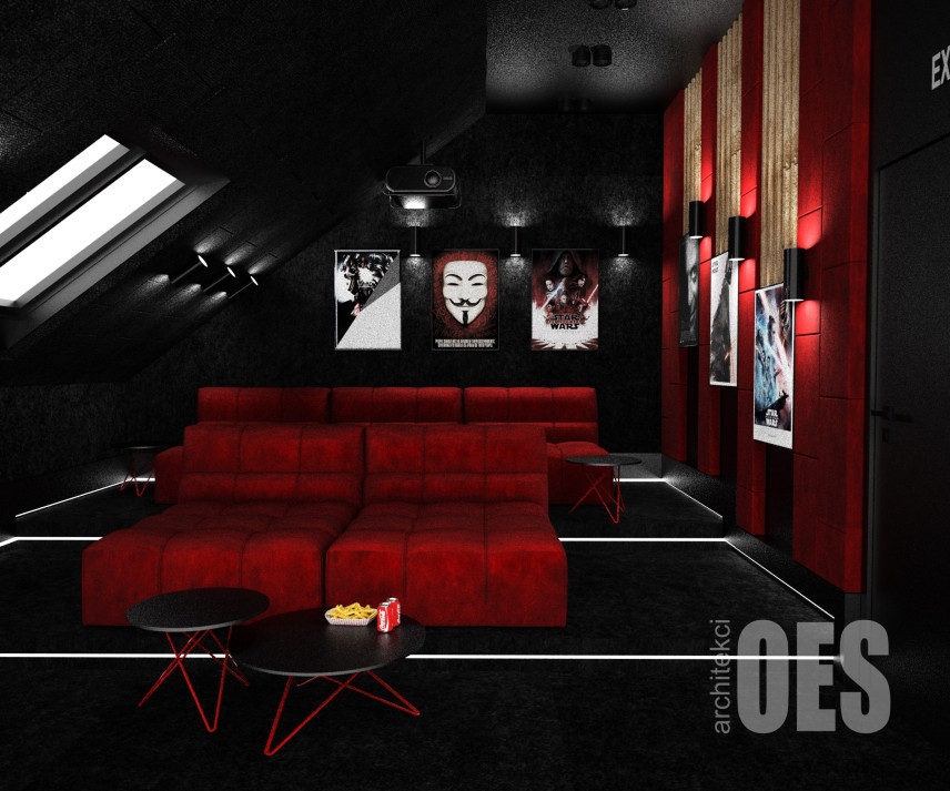 Salon przekształcony na kino domowe