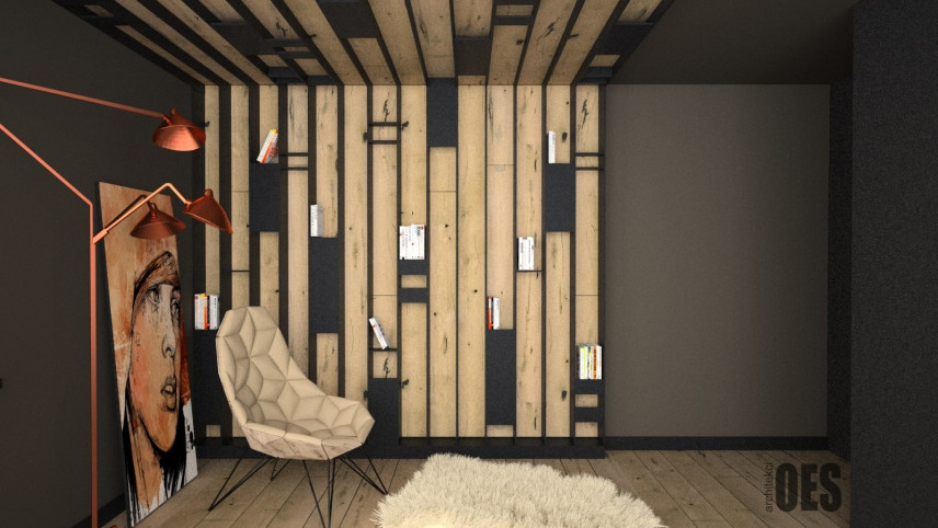 Sypialnia z motywem miedzi na ścianie