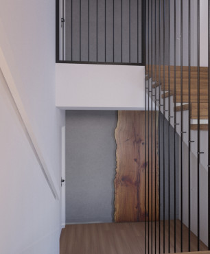 Nowoczesne drewniane schody z metalową barierką