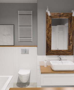 Nowoczesna łazienka z lustrem w oryginalnym, starym drewnie