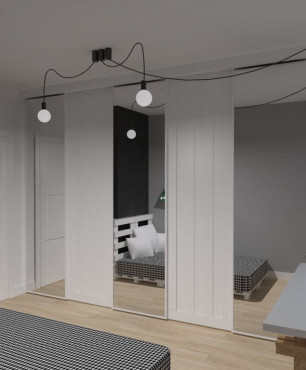 Projekt pokoju dziecięcego z szafą w zabudowie oraz lampą pająk