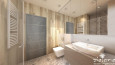 Łazienka z prysznicem oraz wzorem patchwork na podłodze