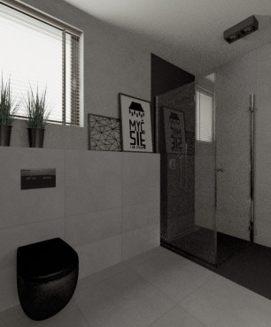 Projekt ciemnej łazienki z prysznicem walk - in