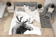 Projekt sypialni z pościelą z wizerunkiem łosiem