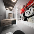 Projekt nowoczesnej łazienki z oryginalnym obrazem na ścianie