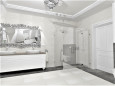 Duża łazienka w stylu modern classic  z białą komodą stojącą z dwoma umywalkami nablatowymi