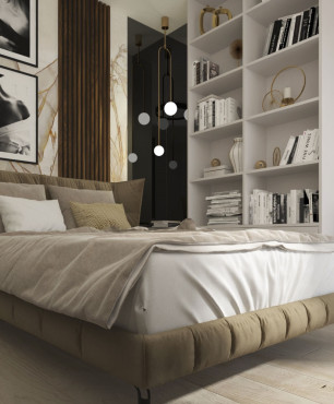 Sypialnia z tapicerowanym łóżkiem małżeńskim