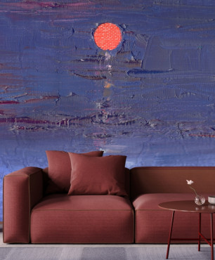 Salon z tapetą przedstawiają zachód słońca
