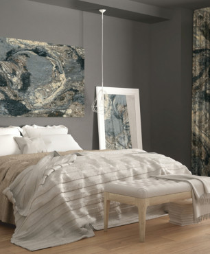 Sypialnia z obrazem oraz zasłonami z firmy FOORMAT