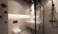 Projekt łazienki gościnnej z szarymi płytkami na ścianie i podłodze