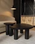 Klasyczny salon ze stolikami kawowymi, drewnianymi w kolorze czarnym