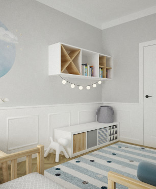 Duży pokój dziecięcy z meblami w stylu skandynawskim