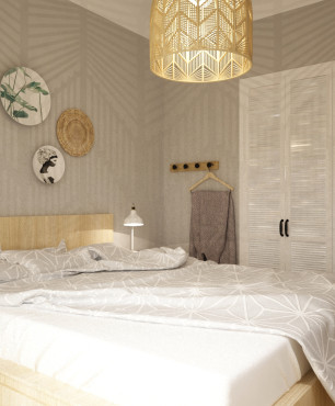 Sypialnia z ażurową lampą