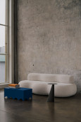 Salon z betonowa ścianą w mieszkaniu w kamiennicy