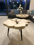 Salon z pięknym drewnianym stolikiem w kształcie czterolistnej koniczyny