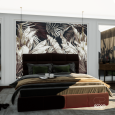 Projekt sypialni z dużym tapicerowanym łóżkiem