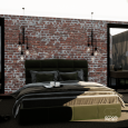 Sypialnia z ciemnozielonym, tapicerowanym łóżkiem
