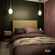 Sypialnia z zieloną ścianą i ze sztukaterią