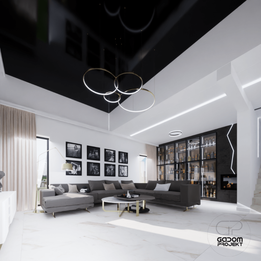 Biało-czarny projekt mieszkania w stylu glamour