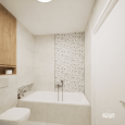 Projekt nowoczesnej  łazienki z wanną w zabudowie z półką wewnętrzną