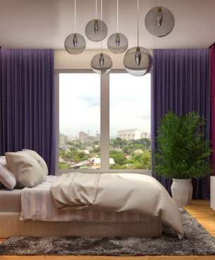 Projekt sypialni glamour w fiolecie