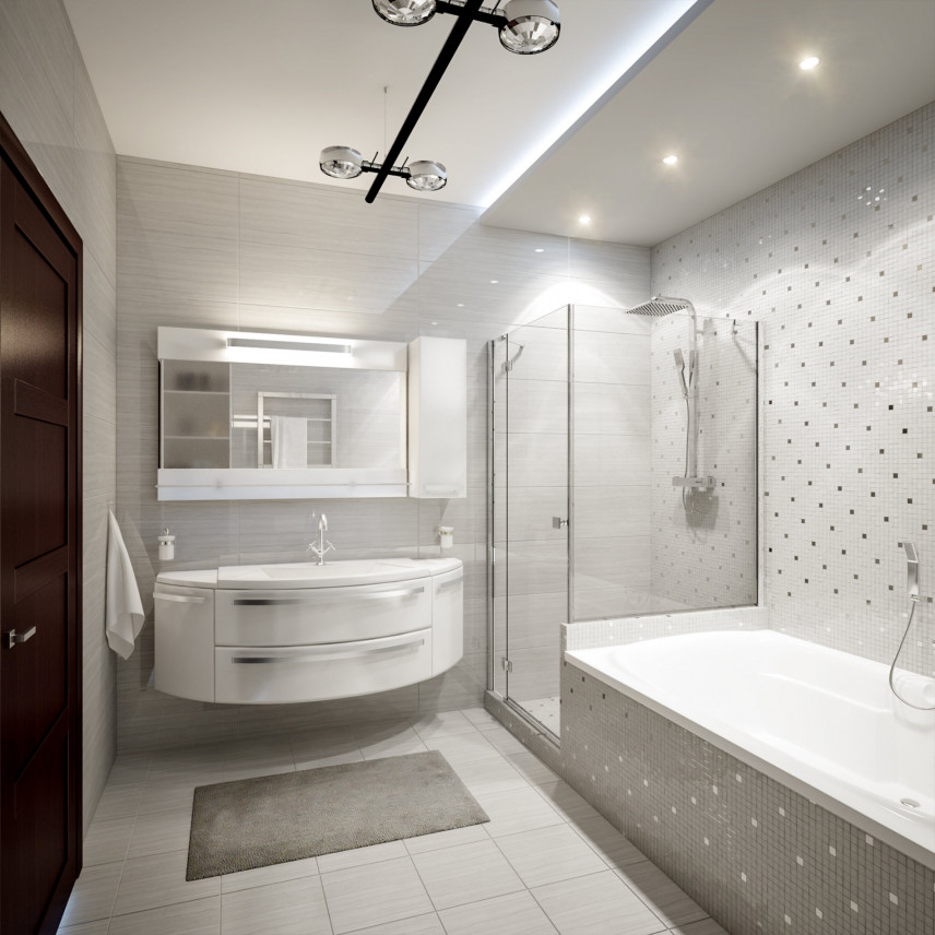 Szaro-biała łazienka w nowoczesnym stylu