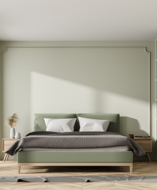 Zielono-drewniane łóżko