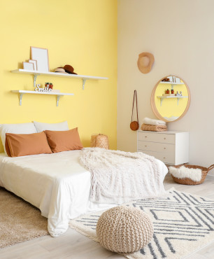 Aranżacja sypialni w kolorze  żółtym