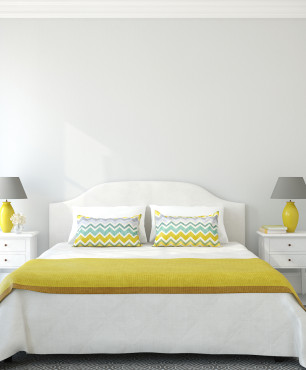 Sypialnia z żółto-szarymi dodatkami