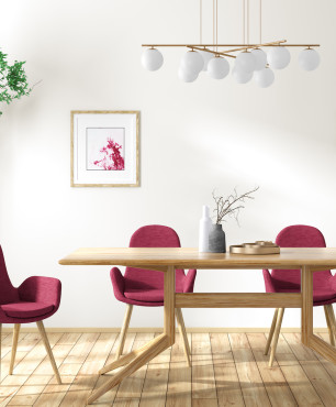 Projekt jadalni z różowymi krzesłami