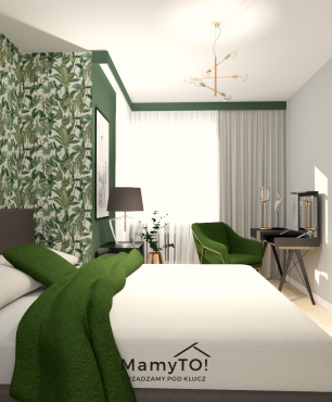 Zielono-szare ściany w sypialni