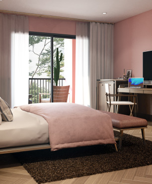 Sypialnia koloru różówego