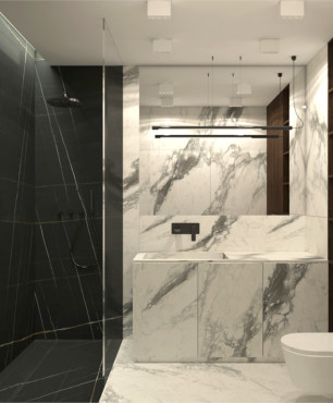 Projekt łazienki z marmurowymi kaflami