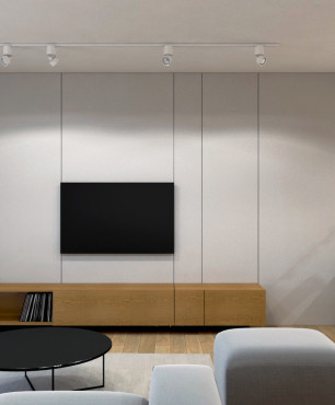 Projekt salonu z telewizorem na ścianie