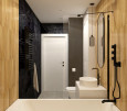 Projekt łazienki z czarno-brązowymi ścianami