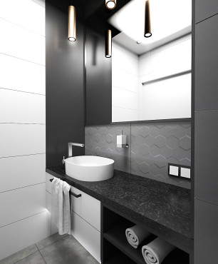 Nowoczesna łazienka w kolorze biało-czarno-szarym