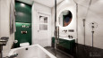 Łazienka z zielonymi szafkami w stylu loft