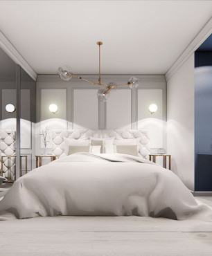 Szaro-granatowa sypialnia w stylu Art Deco