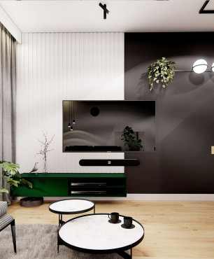 Czarno-biała ściana z telewizorem