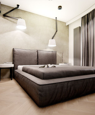 Sypialnia w minimalistycznym stylu z kontynentalnym łóżkiem