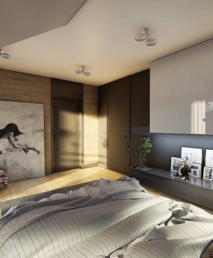 Sypialnia na poddaszu w nowoczesnym stylu loft