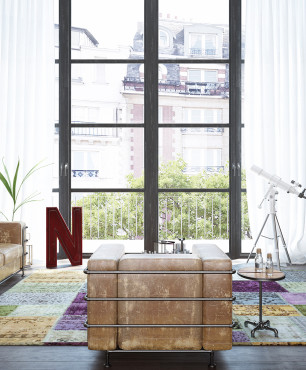 Salon z cegłą w stylu loft