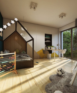 Pokój dziecięcy z łóżkiem w kształcie domku