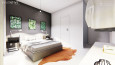 Szaro-biała sypialnia z łóżkiem z zagłówkiem