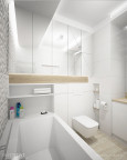 Designerska łazienka ze ścianą w geometryczne wzory