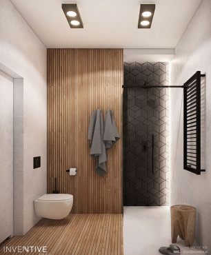 Projekt łazienki z imitacją drewnianych płytek