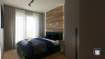 Sypialnia z zielonym łóżkiem