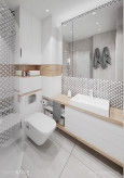 Biała łazienka z drewnianym blatem