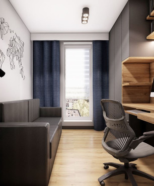 Projekt pokoju przeznaczonego do pracy w domu z krzesłem obrotowym