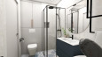 Aranżacja łazienki z prysznicem i wzorzystą podłogą